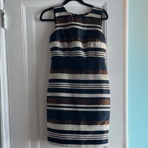 Ann Taylor Navy, Brown & Cream Striped Sheath Dress